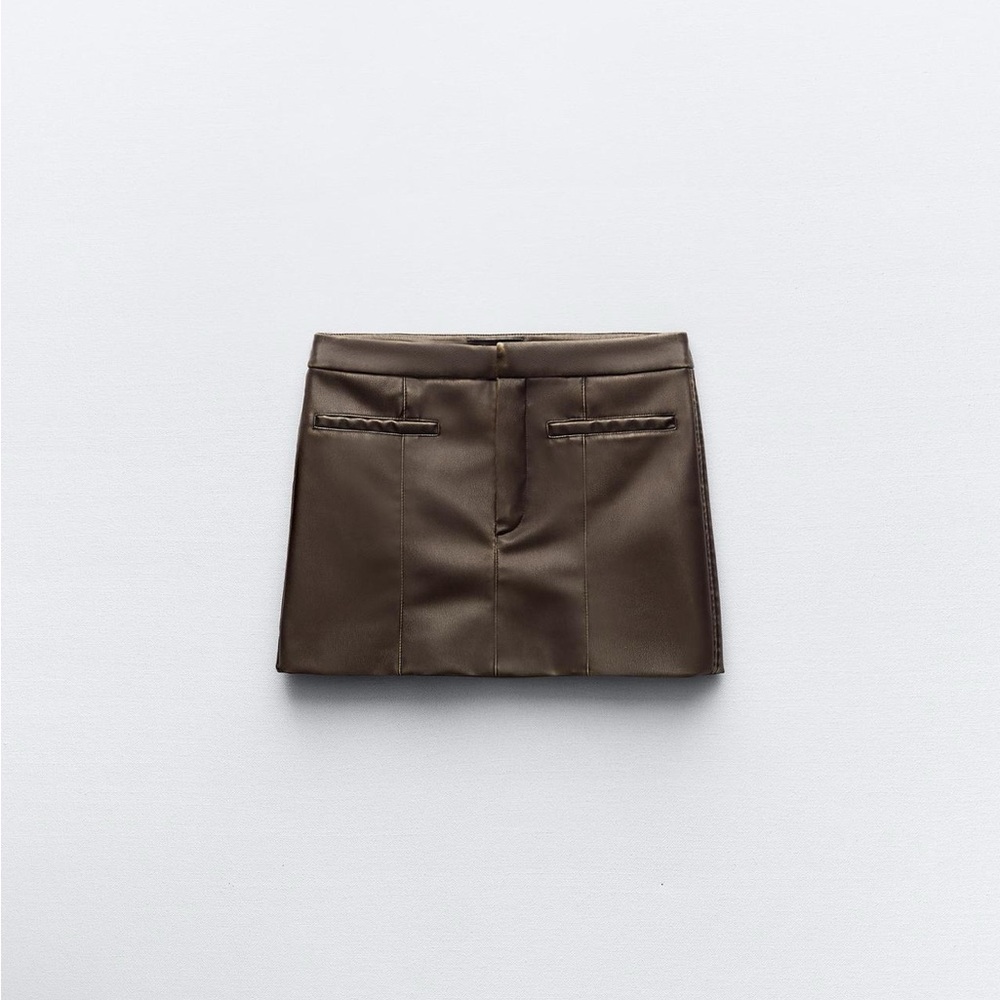 Zaraa brown faux leather mini skirt